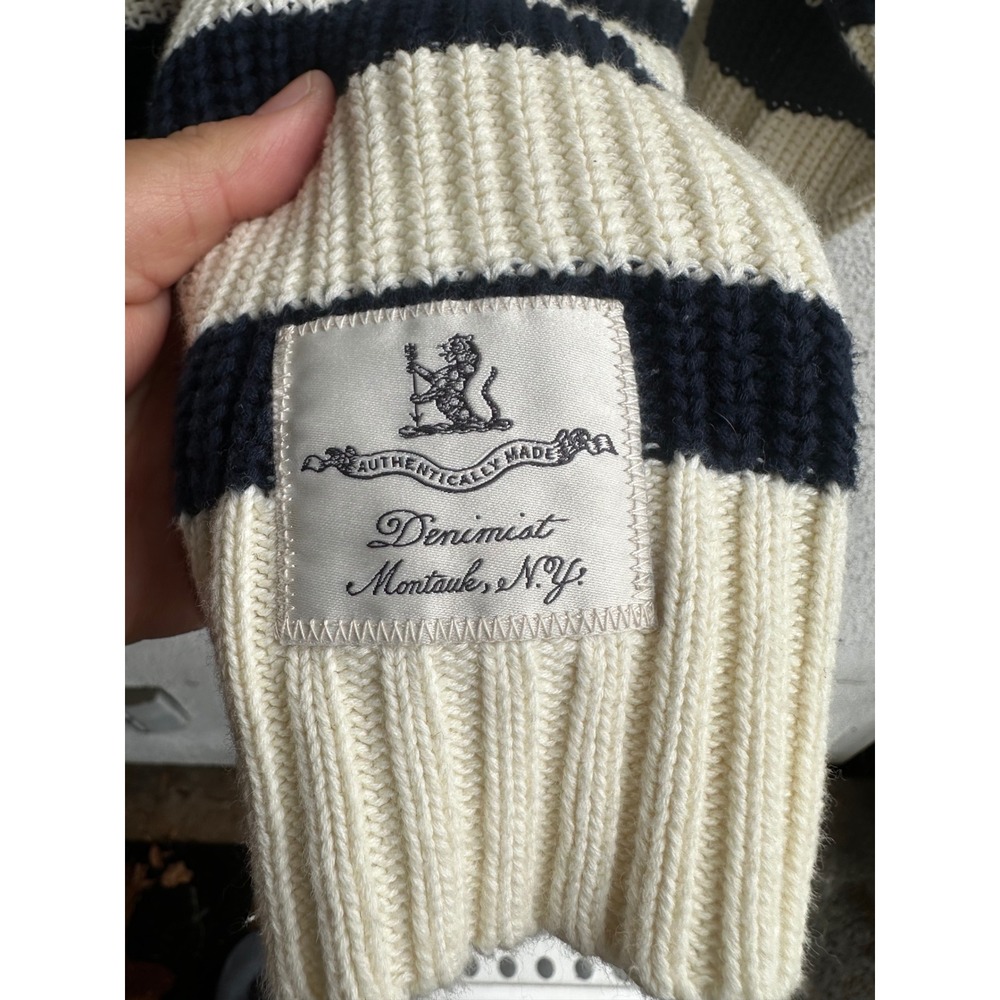 Denimist Montauk NY Striped Sailor Sweater ECRU NAVY STRIPE 100 Cotton Size L - Picture 3 of 5